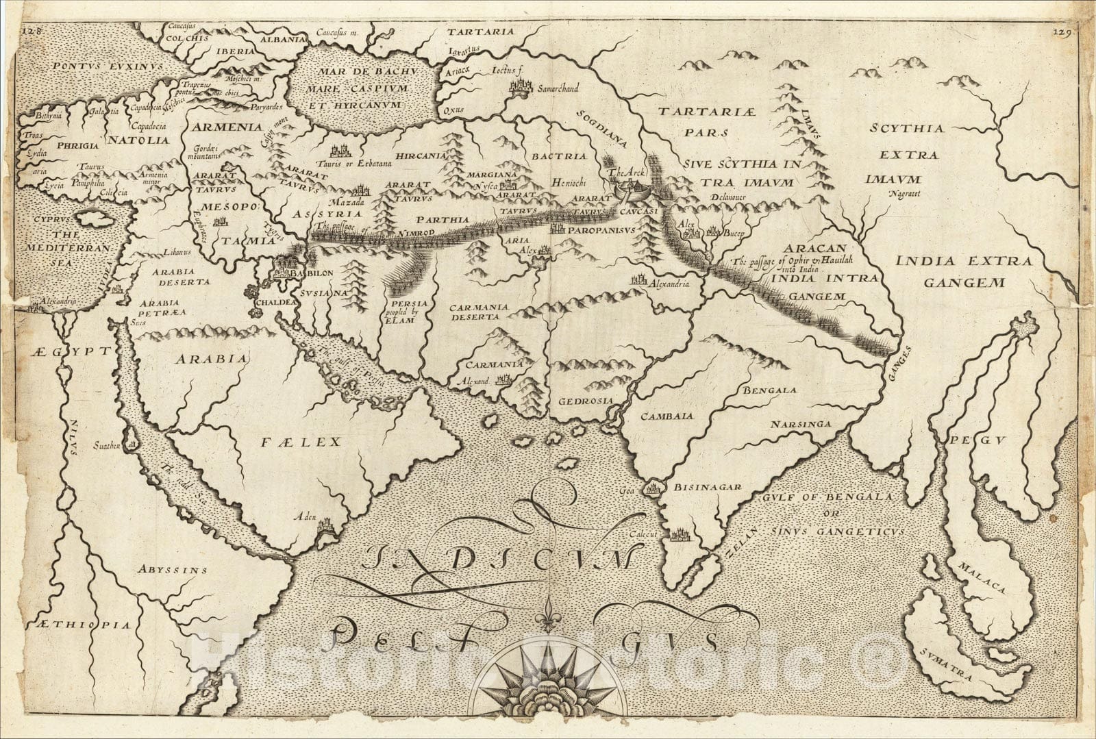 Historic Map : [Asia, Indian Ocean], 1614, William Hole, Vintage Wall Art