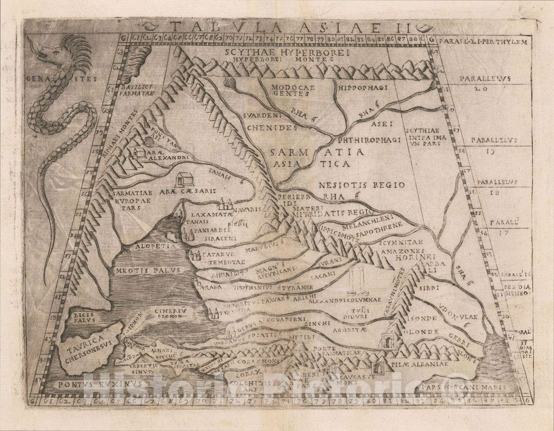 Historic Map : Tabula Asiae II ((Ukraine, Russia, Georgia, Armenia), 1548, Giacomo Gastaldi, Vintage Wall Art