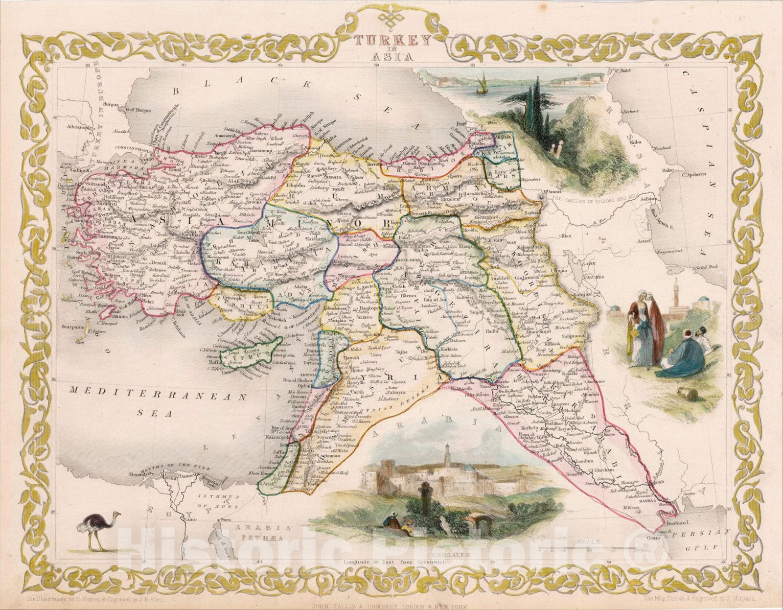 Historic Map : Turkey in Asia [with Cyprus], 1851, John Tallis, v3, Vintage Wall Art