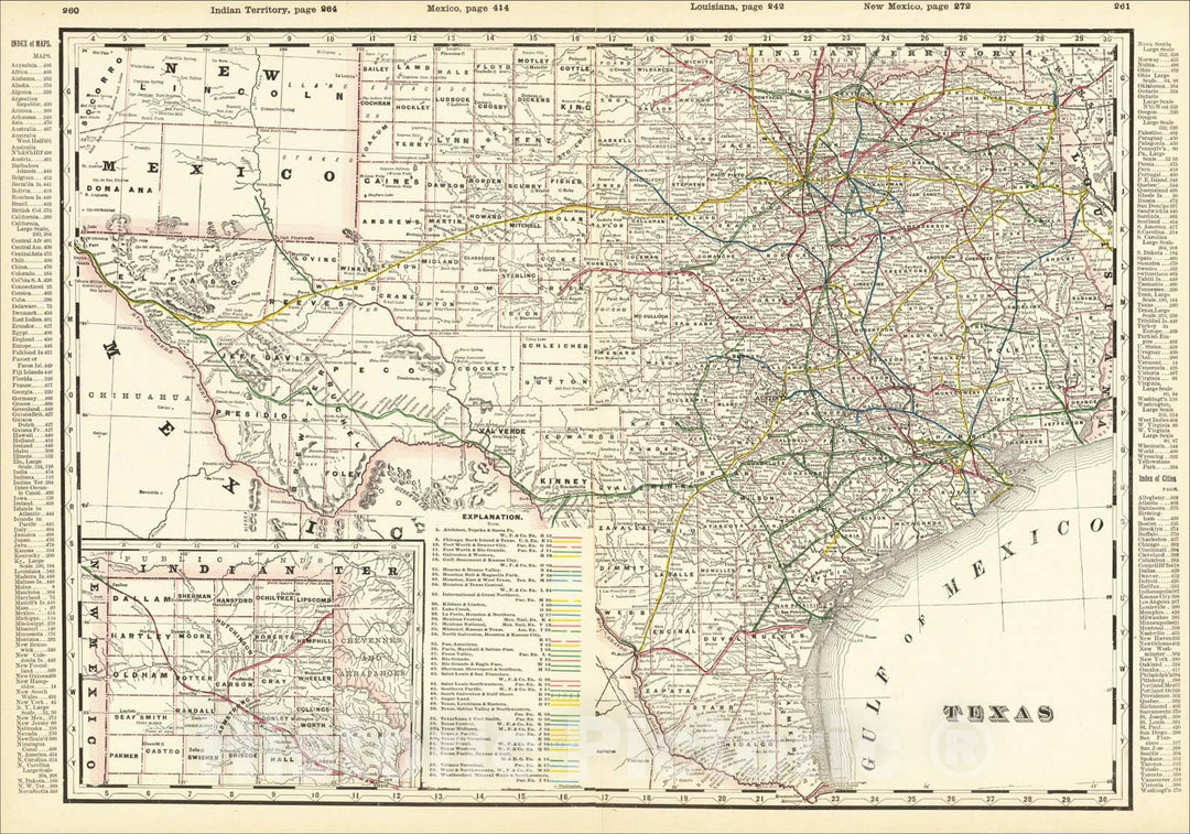 Historic Map : Texas, 1891, George F. Cram, Vintage Wall Art