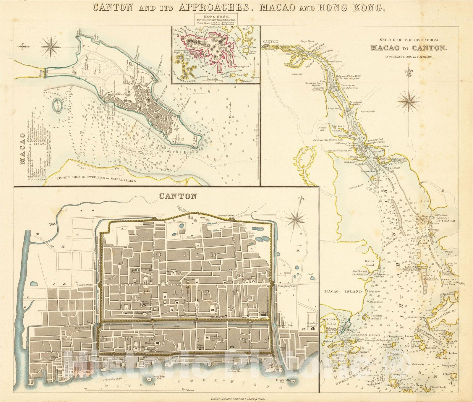 Historic Map : Canton and its Approaches, Macao and Hong Kong, 1852, SDUK, Vintage Wall Art