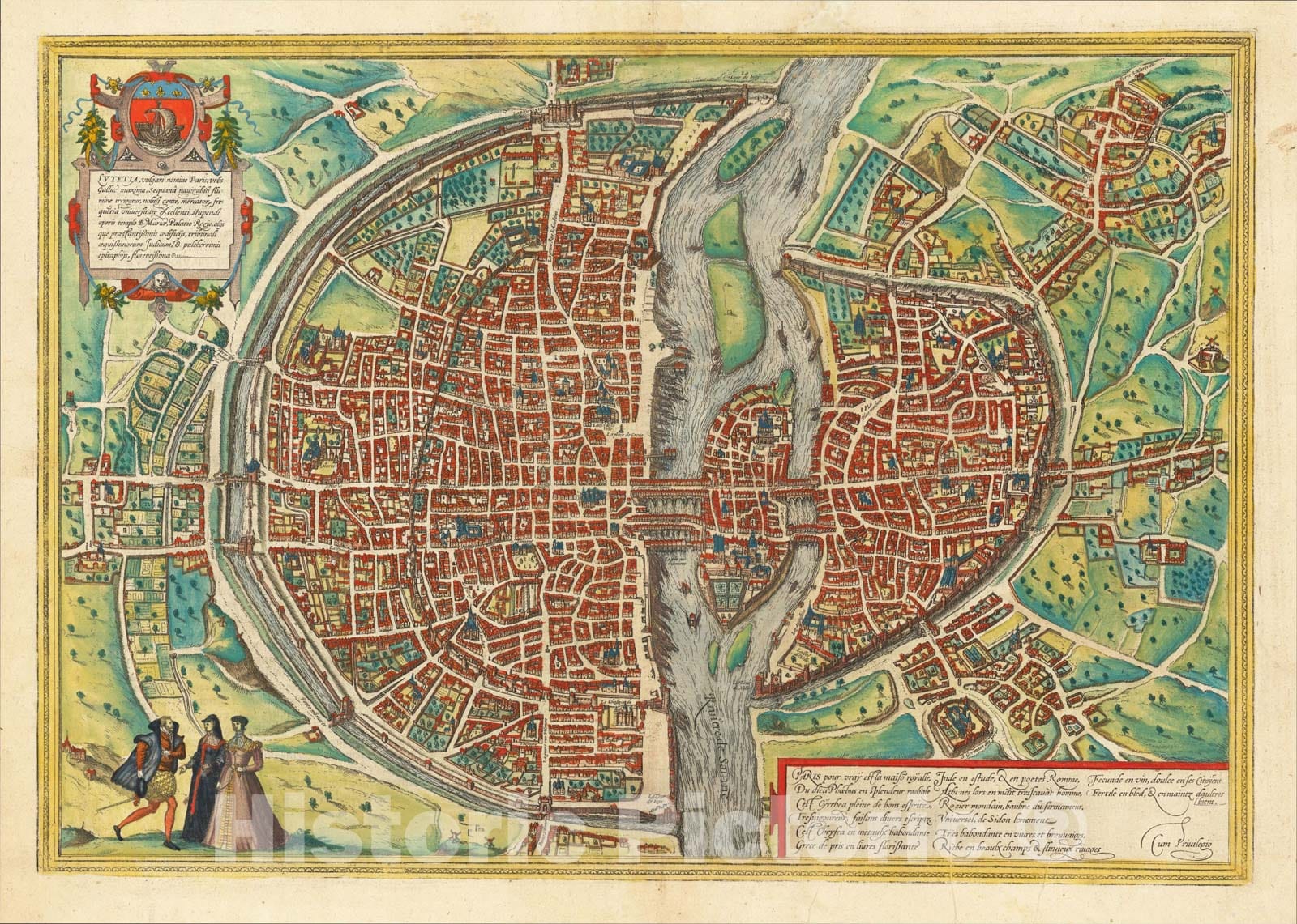 Historic Map : [Paris] Lutetia vulgari Nomine Paris, Urbs Galliae Maxima , 1572, Georg Braun, Vintage Wall Art