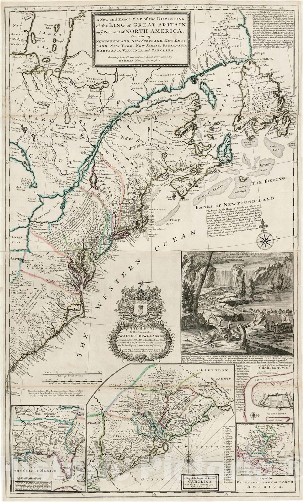 Historic Map : A New and Exact Map of the Dominions of the King of Great Britain on ye Continent of North America . . .[the Beaver Map], c1715, , Vintage Wall Art