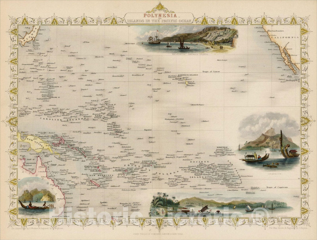 Historic Map : Polynesia, or Islands In the Pacific Ocean, 1851, John Tallis, v7, Vintage Wall Art