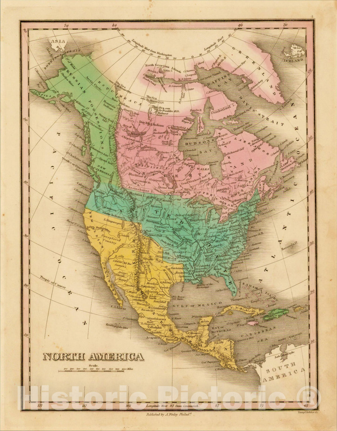 Historic Map : North America, 1824, Anthony Finley, v4, Vintage Wall Art