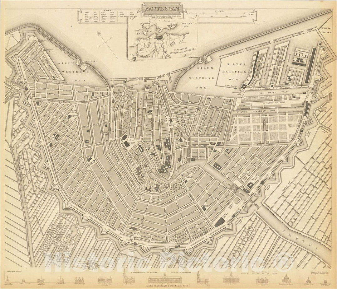 Historic Map : Amsterdam, 1835, SDUK, Vintage Wall Art