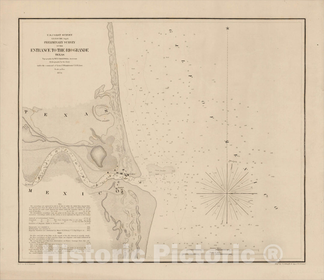 Historic Map : Preliminary Survey of the Entrance to the Rio Grande Texas, 1854, 1854, , Vintage Wall Art