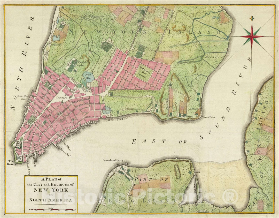 Historic Map : A Plan of the City and Environs of New York In North America, 1776, Universal Magazine, v2, Vintage Wall Art