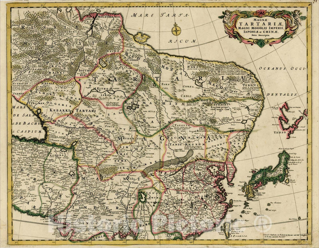 Historic Map : Magnae Tartariae Magni Mogolis Imperii Iaponiae et Chinae Nova Descriptio, 1680, Frederick De Wit, Vintage Wall Art