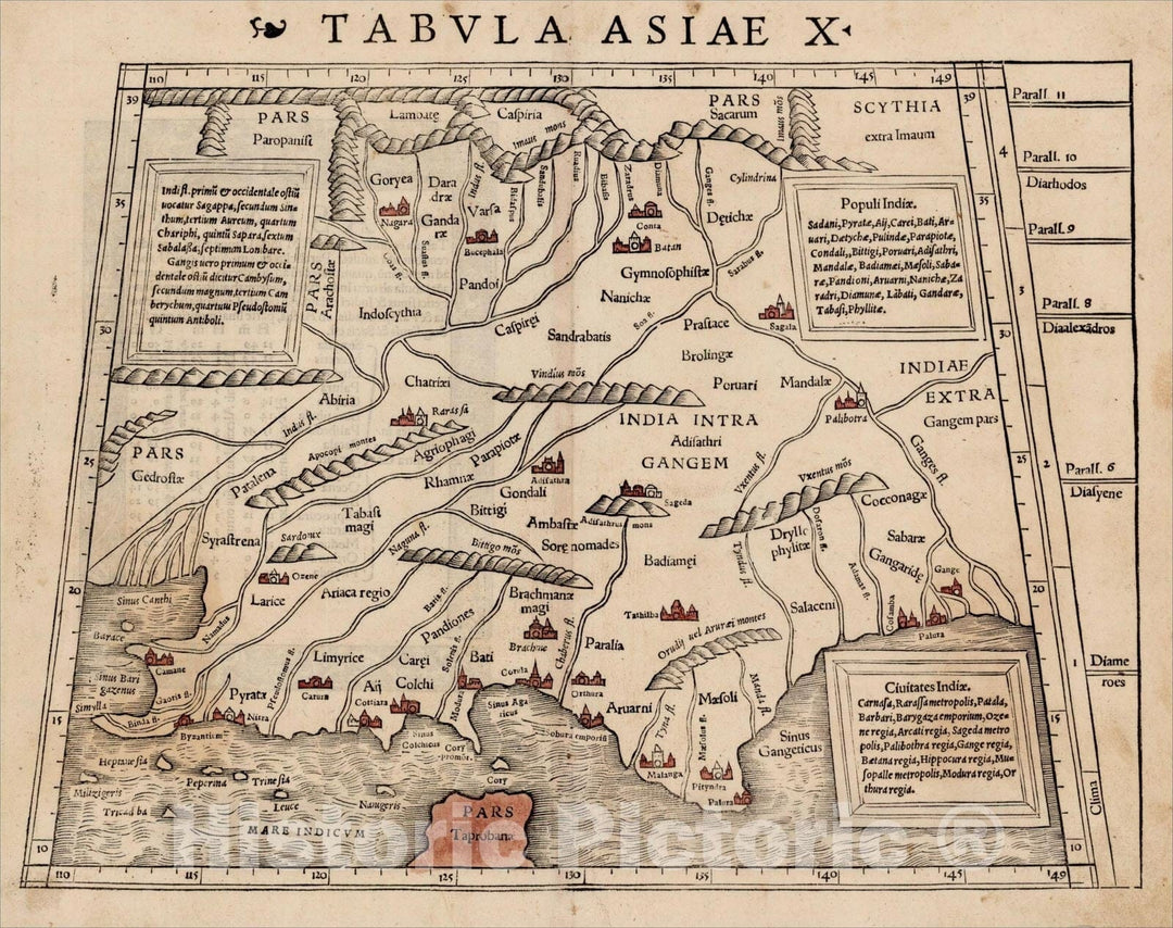 Historic Map : Tabula Asiae X [India], c1544, Sebastian M?nster, Vintage Wall Art