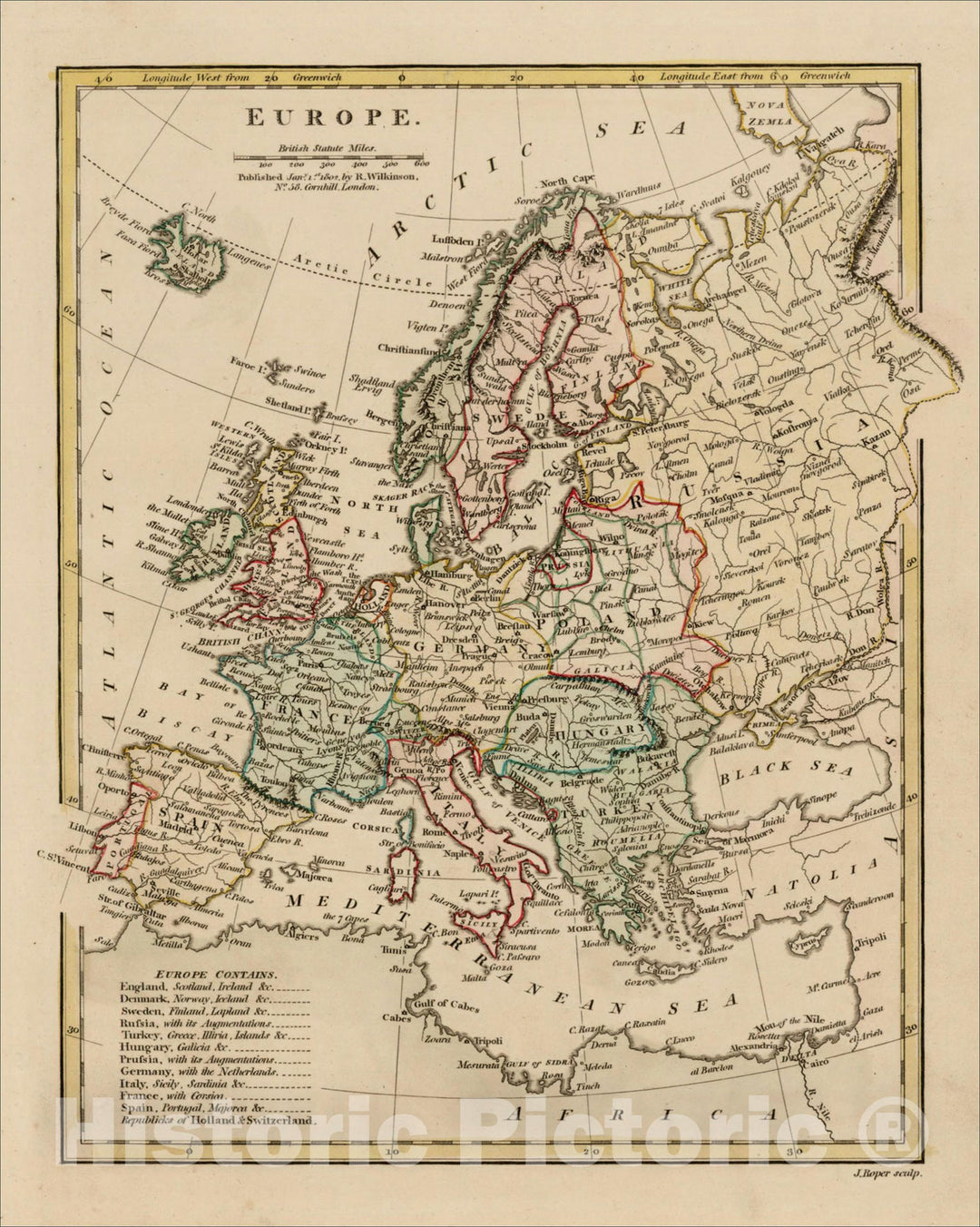 Historic Map : Europe, 1801, Robert Wilkinson, Vintage Wall Art