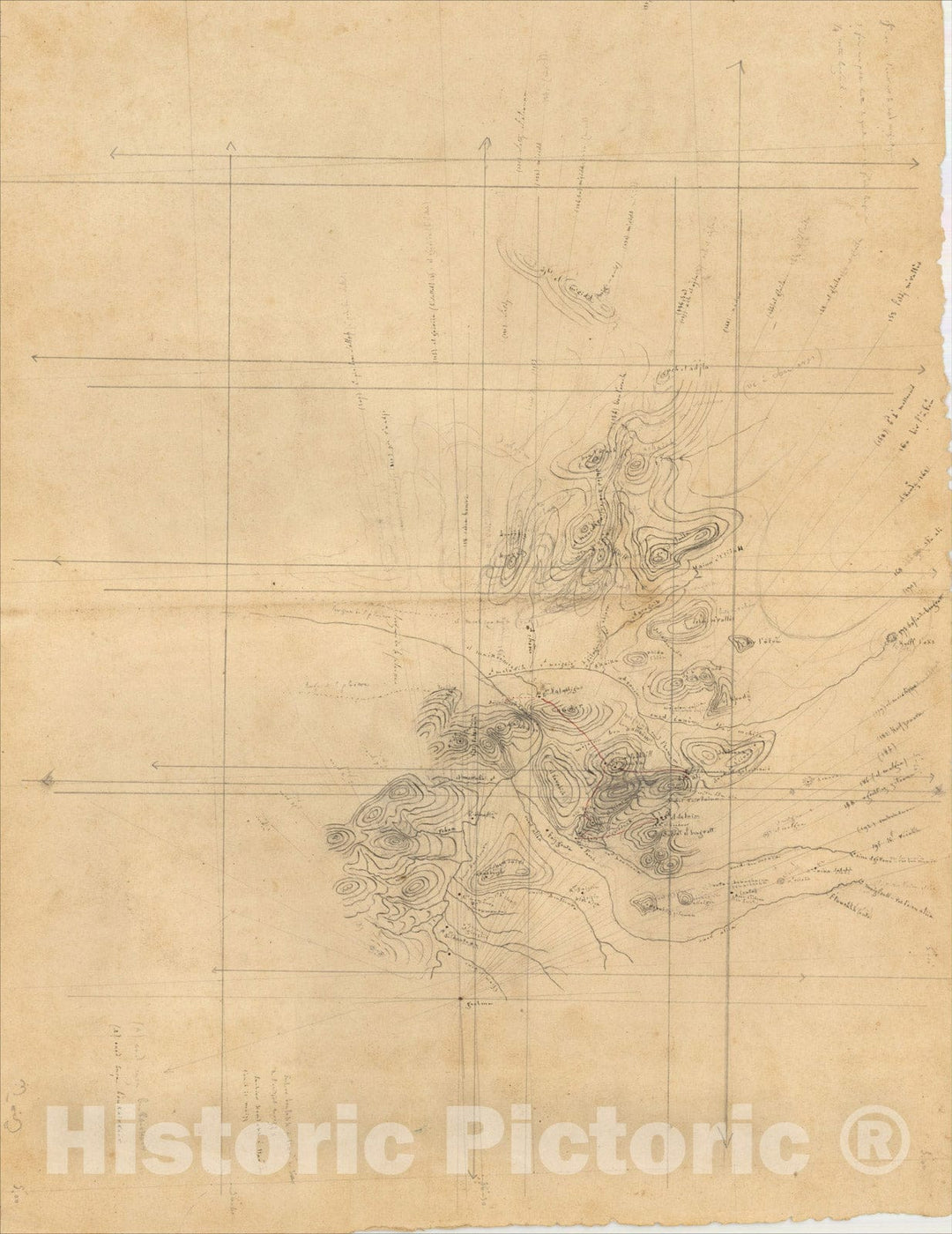 Historic Map : (Manuscript Map - Algeria) Topographical Map of Guelma, c1840, , Vintage Wall Art