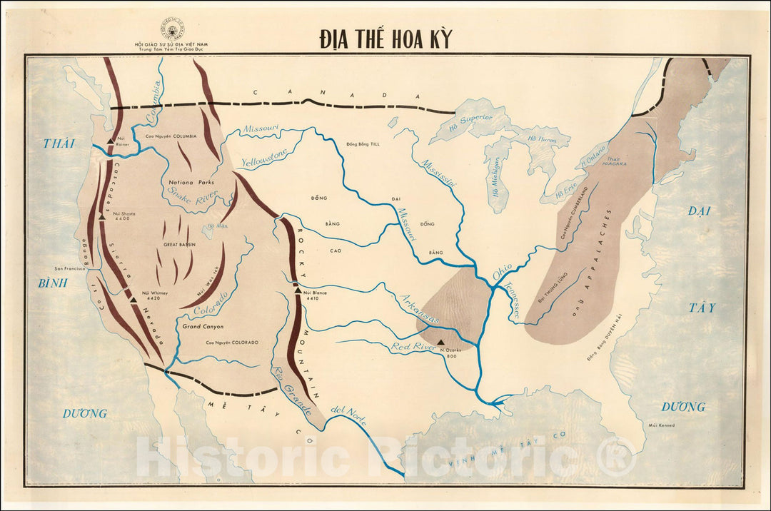 Historic Map : Dia The Hoa Ky (The United States -- Vietnamese Language Teaching Map), c1965, Trung Tam Yem Tro Giao Duc (Viet Nam), Vintage Wall Art