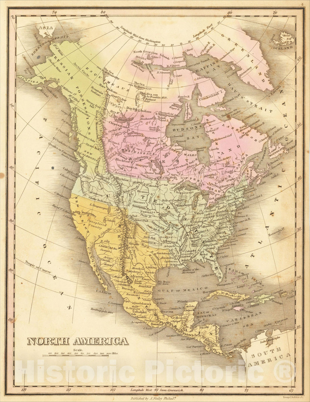 Historic Map : North America, 1824, Anthony Finley, v5, Vintage Wall Art