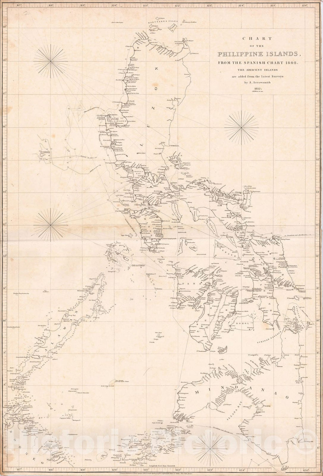 Historic Map : Chart of the Philippine Islands, from the Spanish Chart 188, 1815, Aaron Arrowsmith, Vintage Wall Art