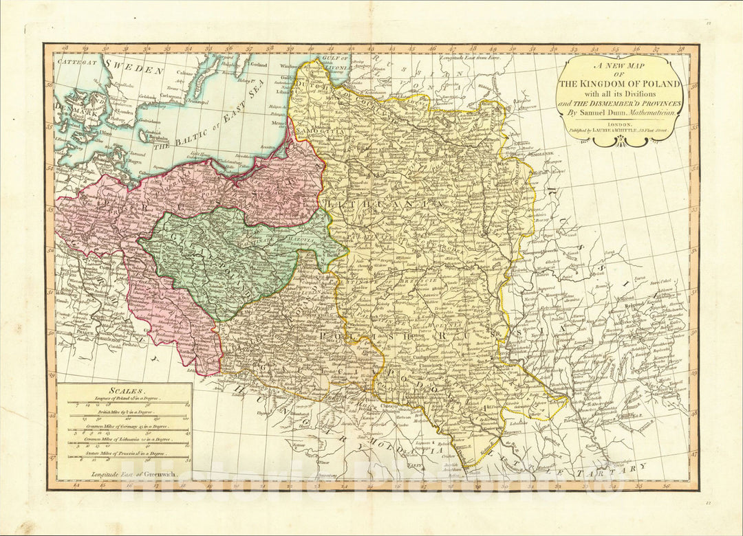 Historic Map : A New Map Of The Kingdom of Poland with all its Divisions and The Dismember'd Provinces, 1794, Laurie & Whittle, Vintage Wall Art