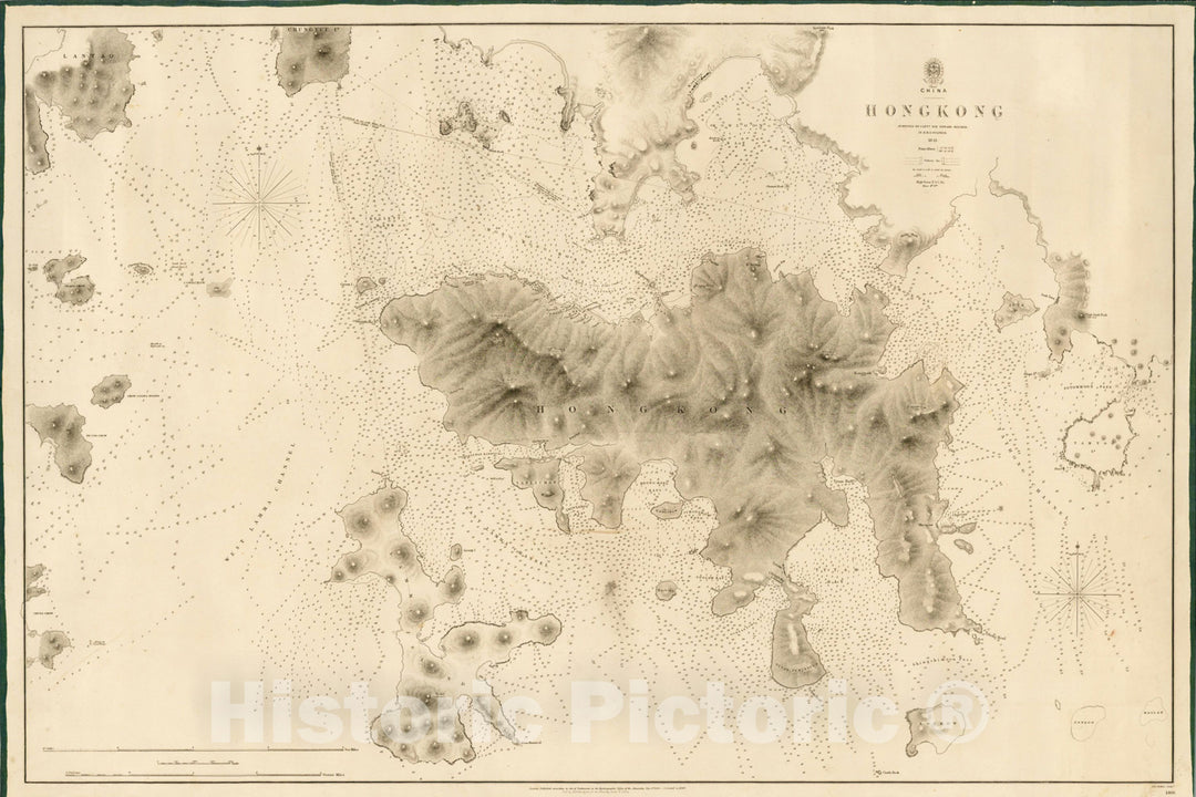 Historic Map : Hong Kong surveyed by Captn. Sir Edward Belcher, in H.M.S. Sulphur 1841, 1845, British Admiralty, v2, Vintage Wall Art