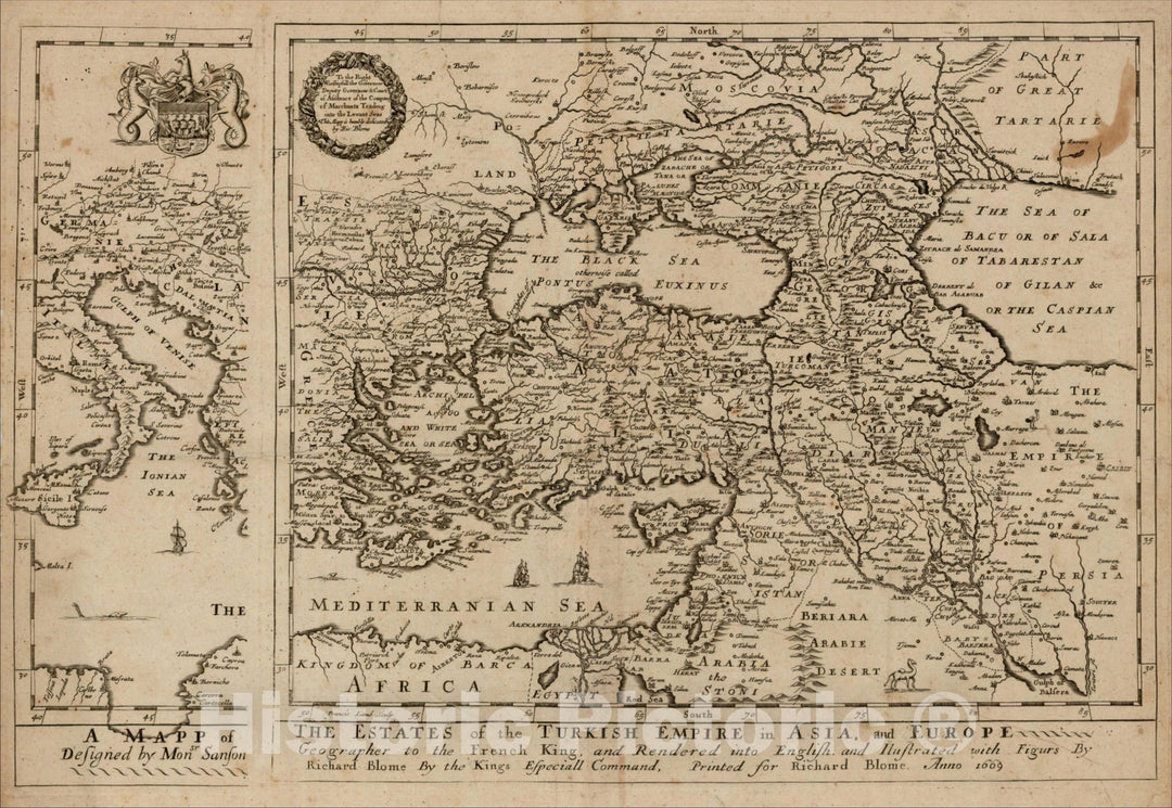 Historic Map : A Mapp of The Estates of the Turkish Empire in Asia and Europe, 1669 [includes Cyprus], 1669, , Vintage Wall Art