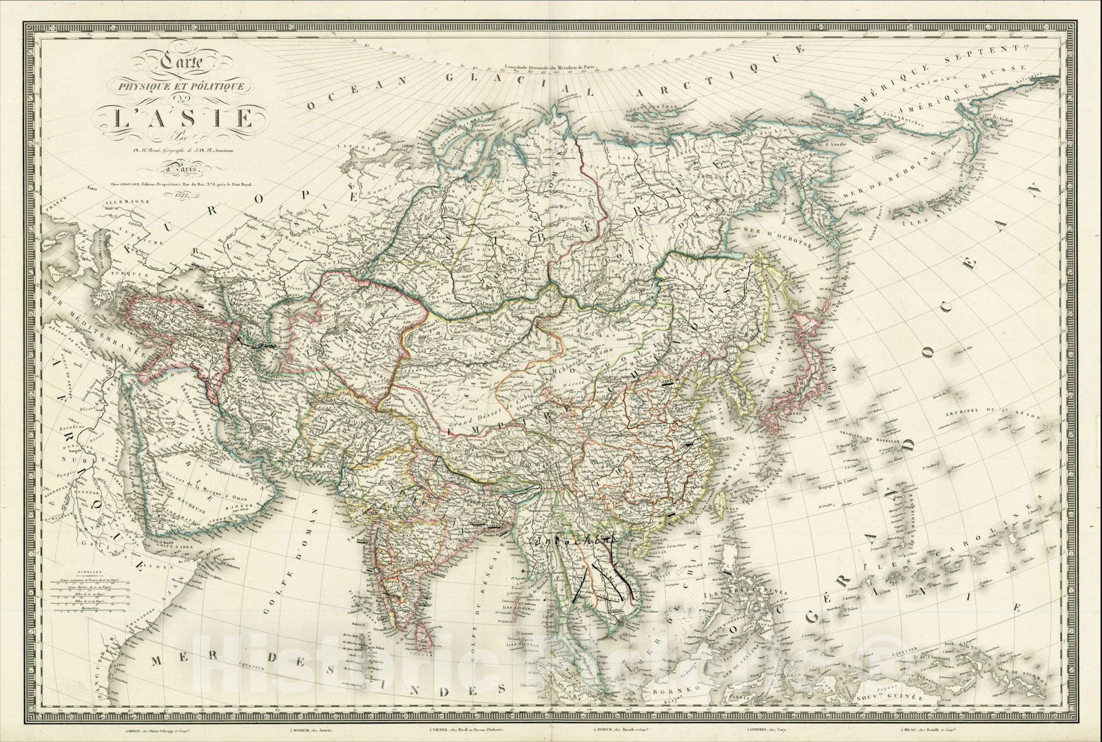 Historic Map : Carte de Physique et Politique de L'Asie, 1822 (with contemporary manuscript annotations), 1822, , Vintage Wall Art