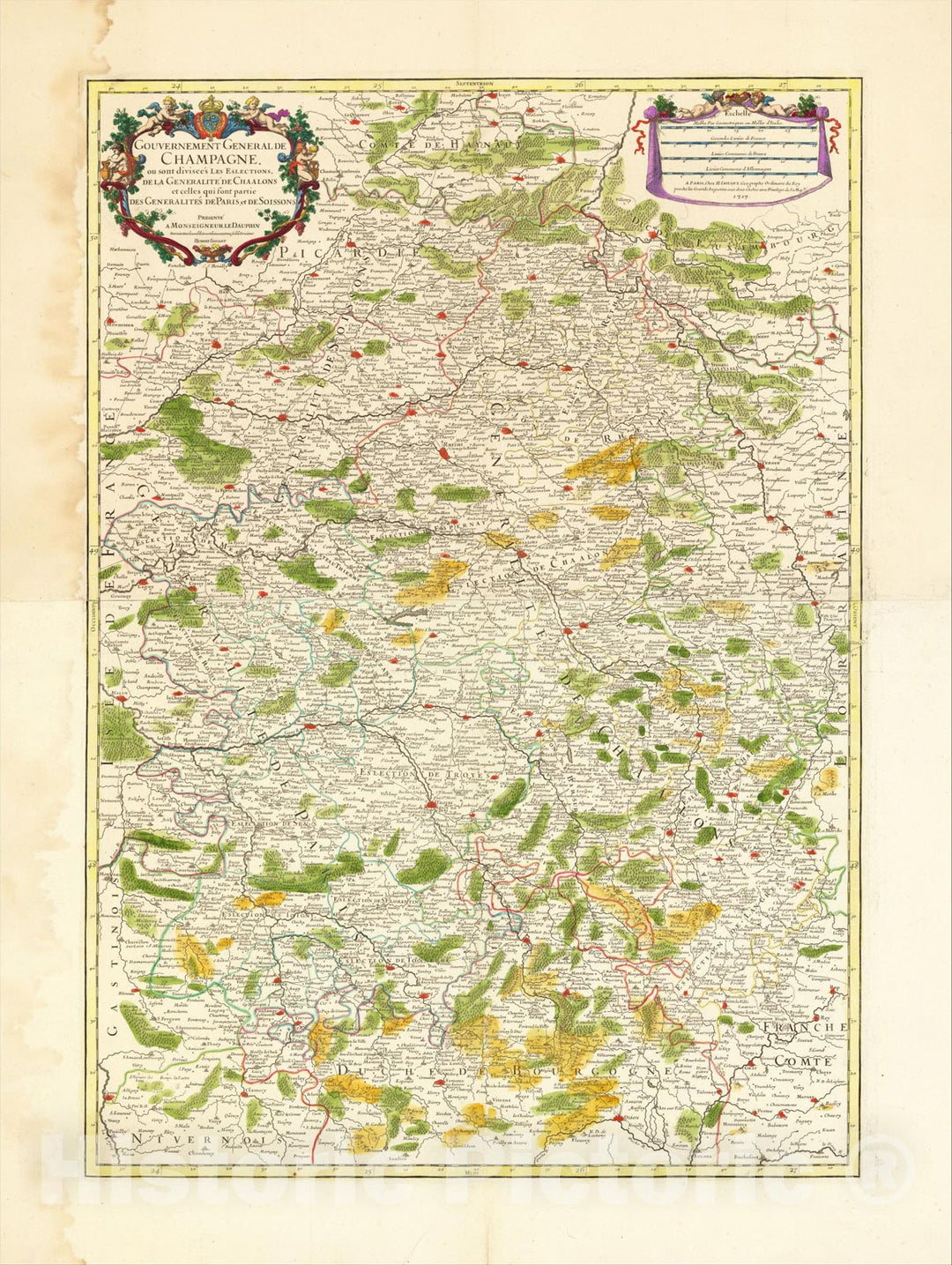 Historic Map : Gouvernement General De Champagne ou sont divisees Les Esclections, De La Generalite De Chaalons ? De Paris et De Soissons, 1717, 1717, Vintage Wall Art