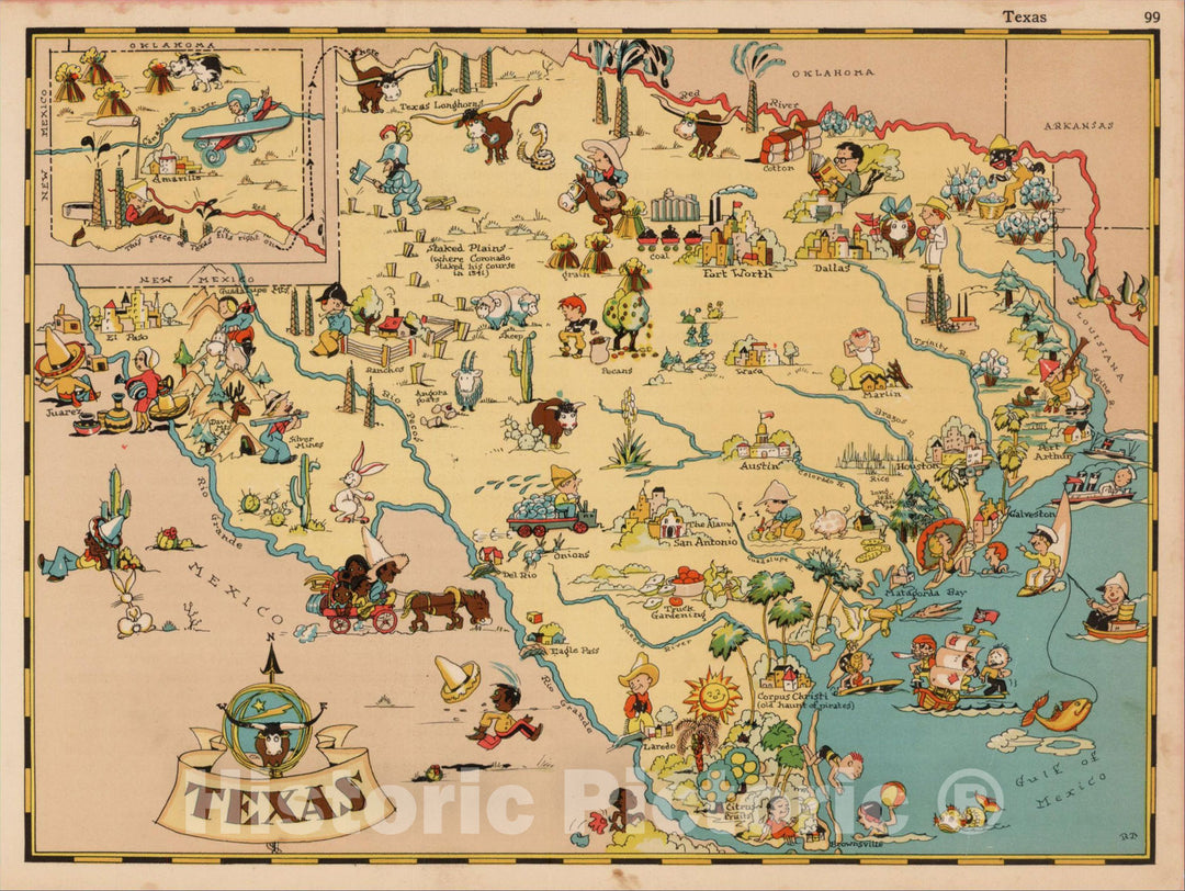 Historic Map : Texas, c1935, Ruth Taylor White, v2, Vintage Wall Art