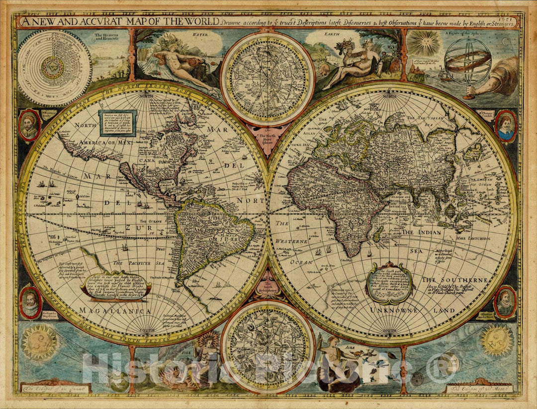 Historic Map : A New and Accurate Map of the World, 1651, John Speed, v1, Vintage Wall Art