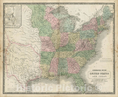 Historic Map : United States and Texas, 1845, Alexander Keith Johnston, Vintage Wall Art
