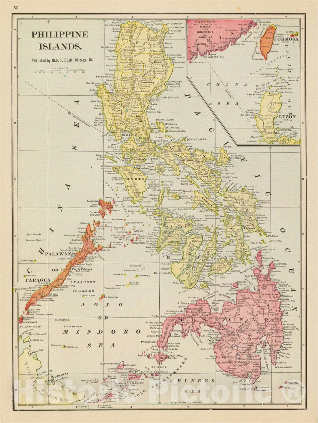 Historic Map : Philippine Islands, 1911, George F. Cram, Vintage Wall Art