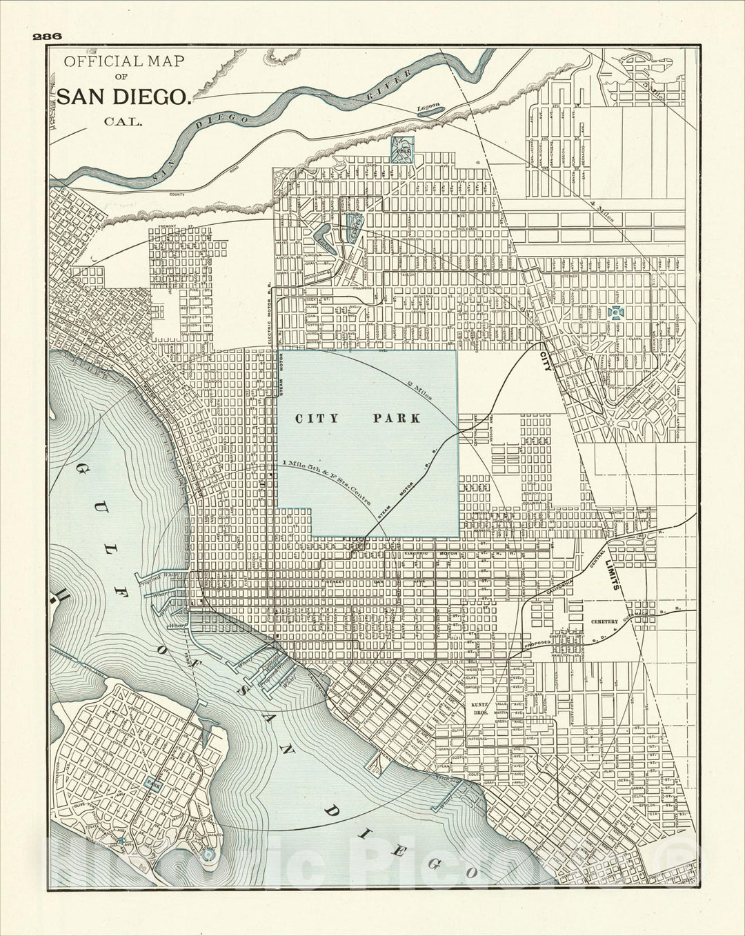 Historic Map : Official Map of San Diego. Cal., 1893, George F. Cram, Vintage Wall Art