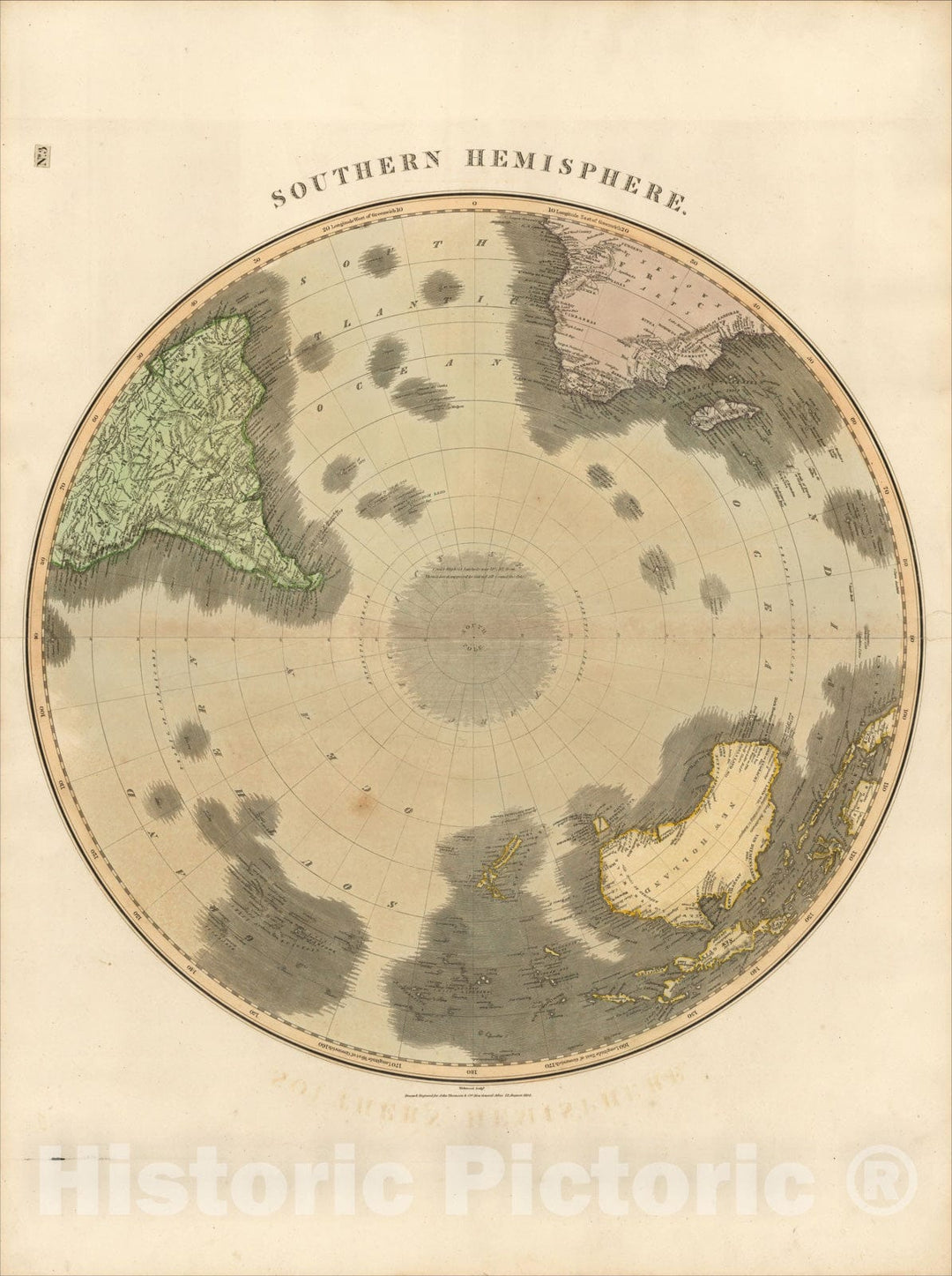 Historic Map : Southern Hemisphere, 1815, John Thomson, Vintage Wall Art