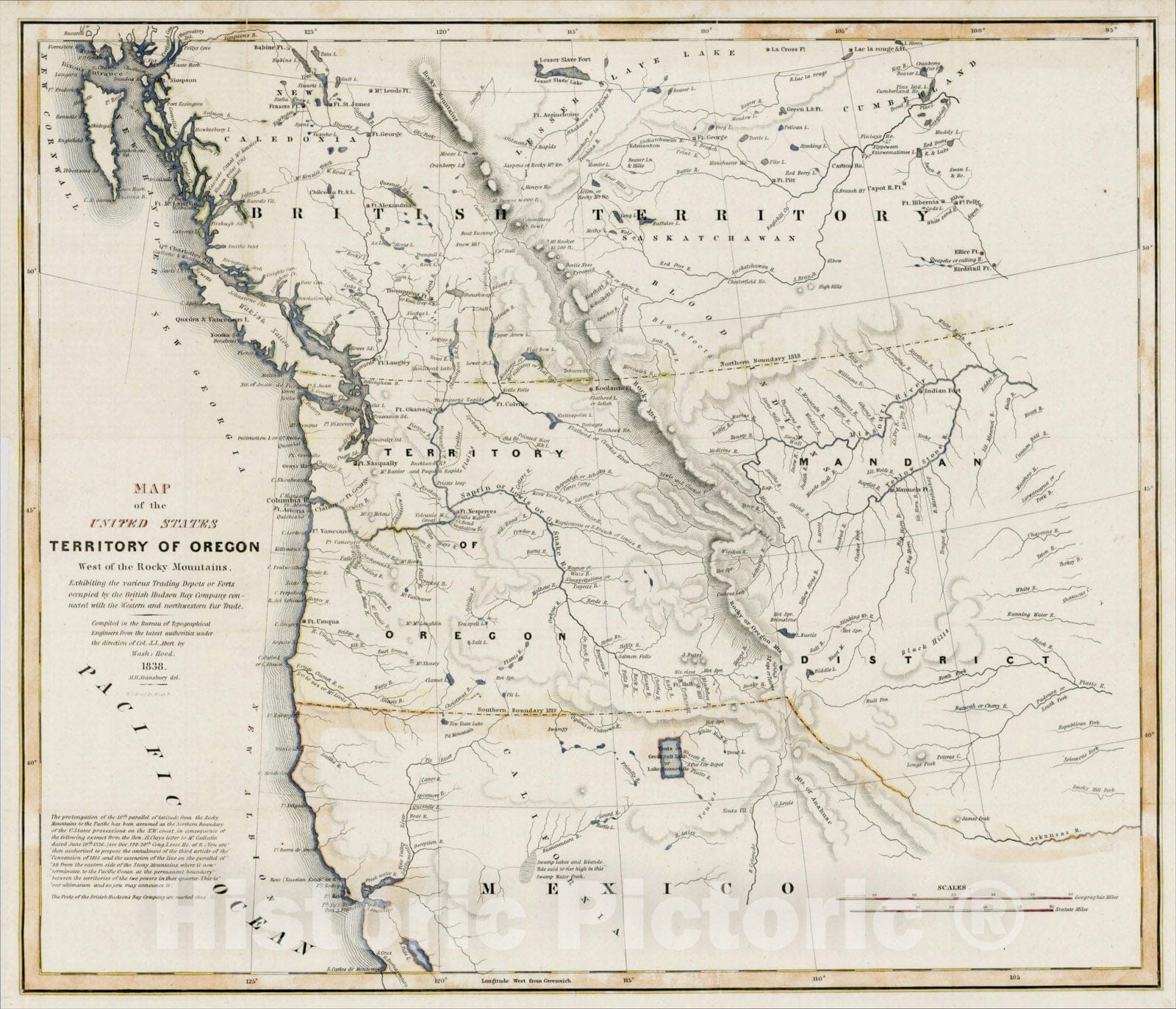 Historic Map : Map of the United States Territory of Oregon West of the Rocky Mountains, 1838, , Vintage Wall Art