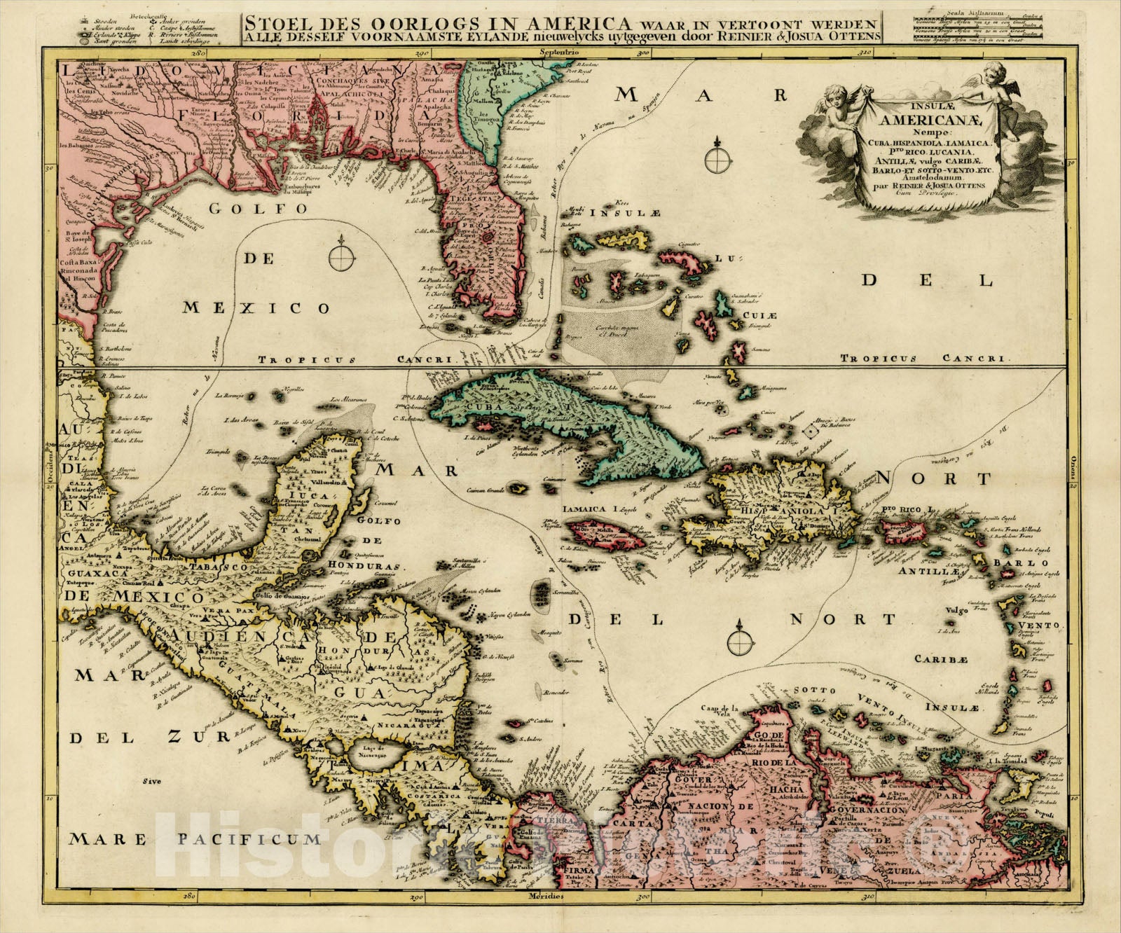 Historic Map : Insulae Americanae Nempe: Cuba, Hispaniola, Iamaica, Pto Rico, Lucania, Antillae vulgo Caribe, Barlo-et Sotto-Vento Etc., c1740, , Vintage Wall Art