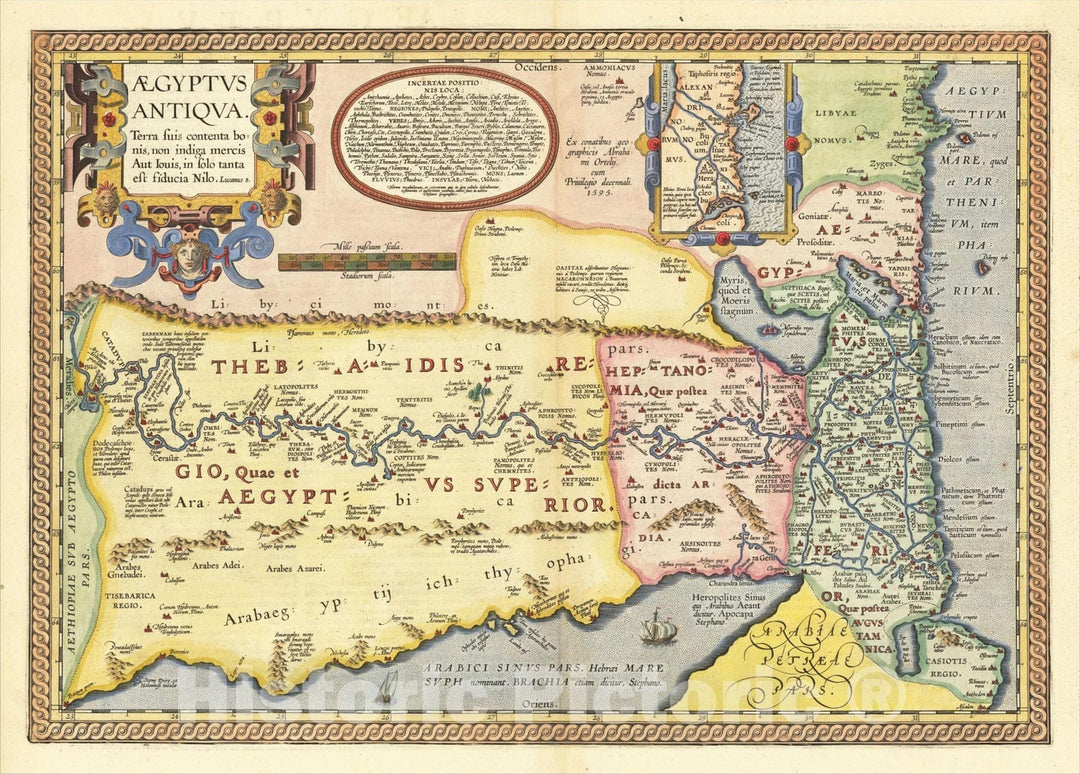 Historic Map : Aegyptus Antiqua Terra suis contenta bonnis non indiga mercis Aut Iois, in solo tanta est fidcuia Nilo , 1603, Abraham Ortelius, Vintage Wall Art