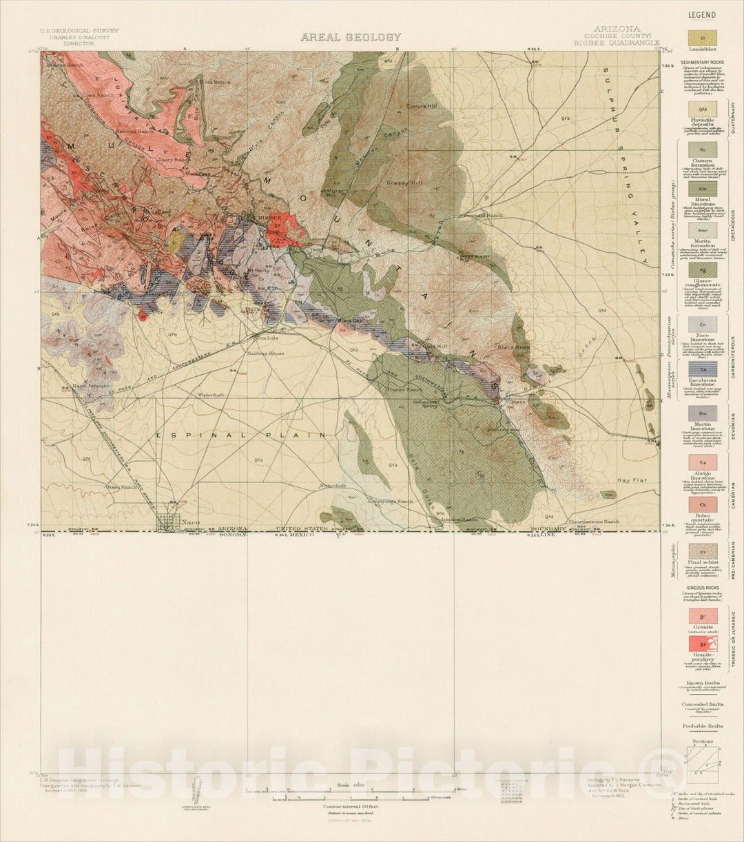 Historic Map : Arizona (Cochise County) Bisbee Quadrangle, 1904, U.S. Geological Survey, v2, Vintage Wall Art