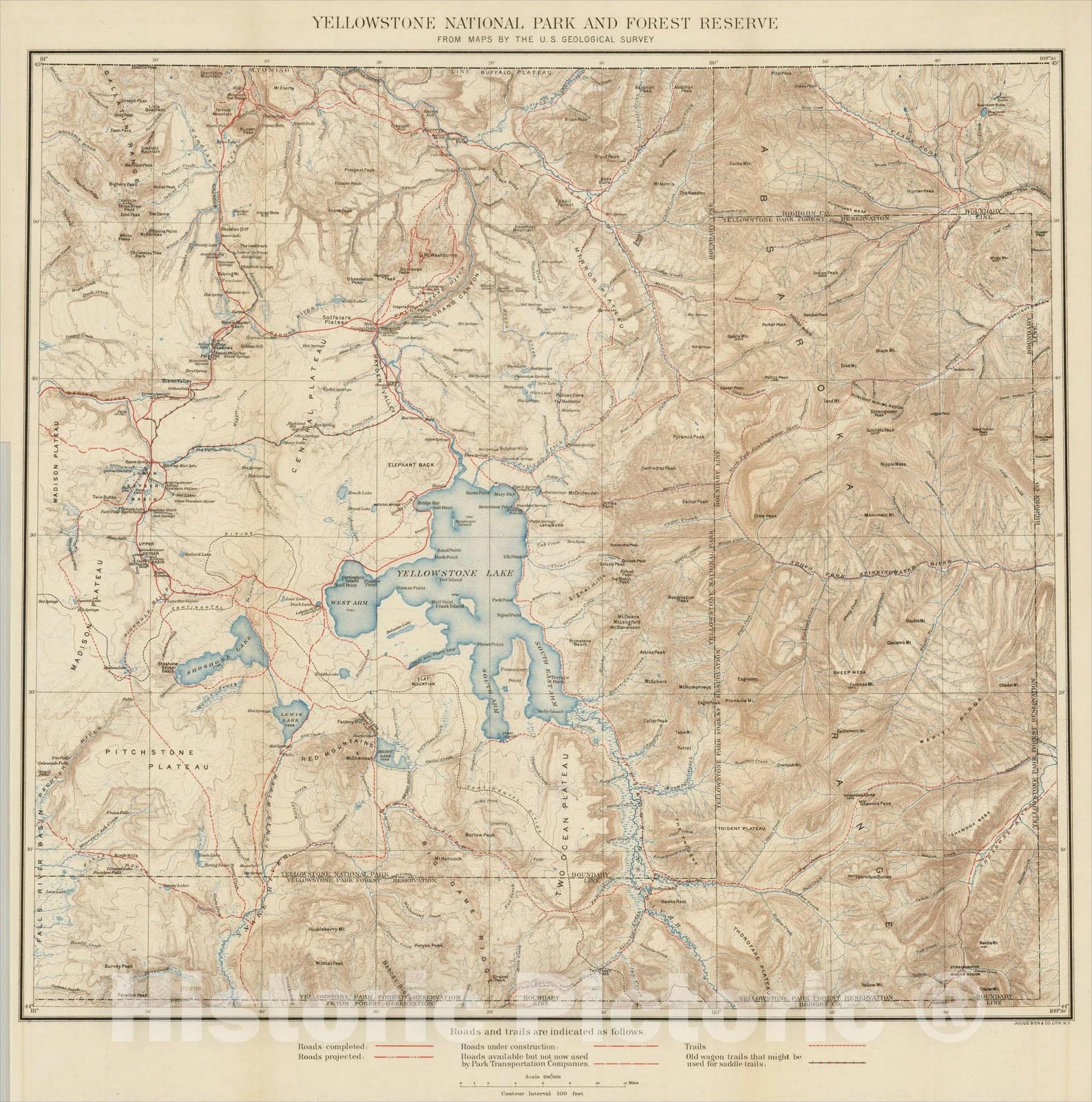 Historic Map : Yellowstone National Park and Forest Reserve From Maps By The U.S. Geological Survey, 1890, , Vintage Wall Art