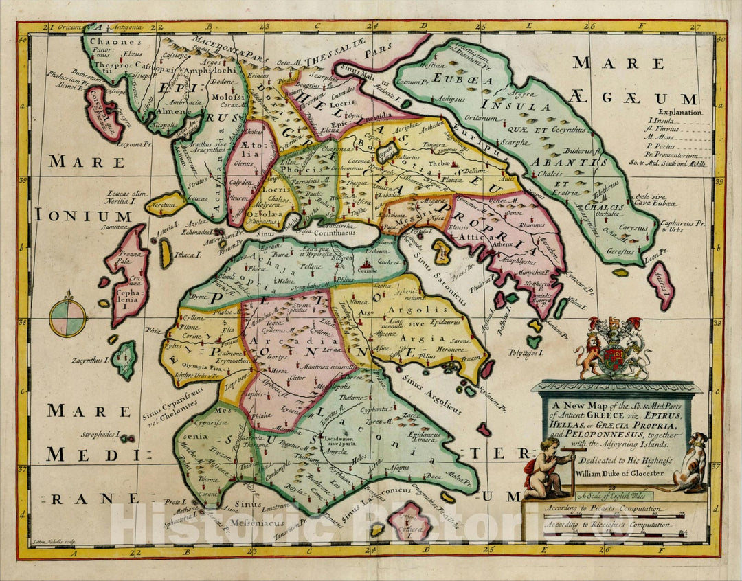 Historic Map : A New Map of the So. & Mid Parts of Antient Greece viz. Epirus, Hellas, or Graecia Propria, and Peloponnesus, 1700, Vintage Wall Art