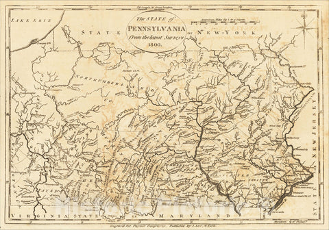 Historic Map : The State of Pennsylvania from the latest Surveys 1800, 1800, John Payne, v2, Vintage Wall Art