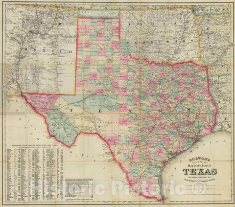Historic Map : Colton's "New Medium" Map of the State of Texas, The Indian Territory, etc. From the latest & Most Authentic Sources, 1882, 1882, v1, Vintage Wall Art