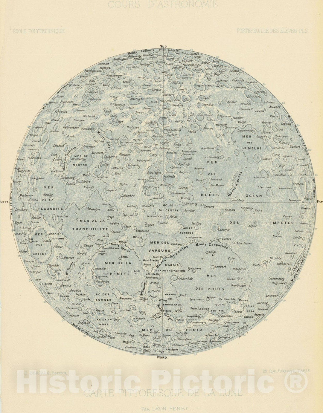 Historic Map : Carte Pittoresque De La Lune Par Leon Fenet [Lunar Map, c1890, Leon Fenet, Vintage Wall Art