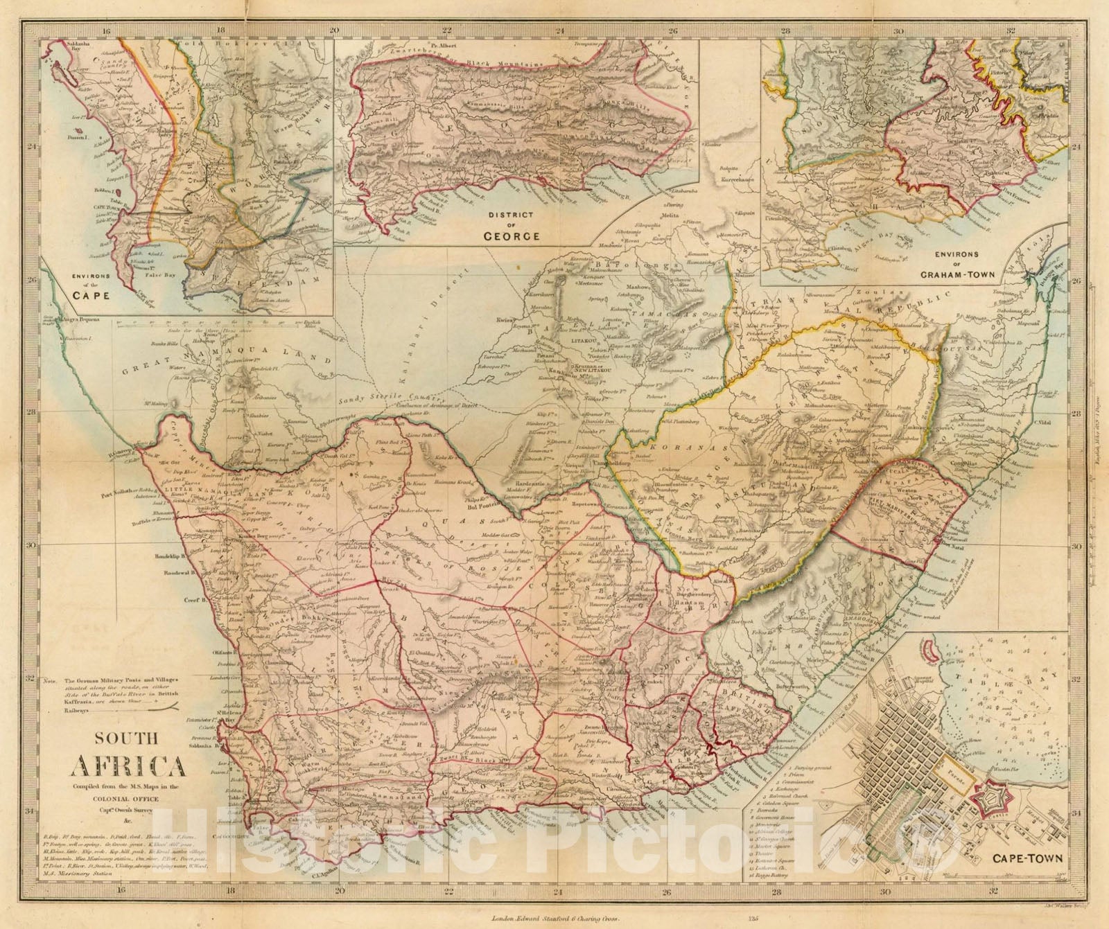 Historic Map : South Africa, 1860, Edward Stanford, Vintage Wall Art