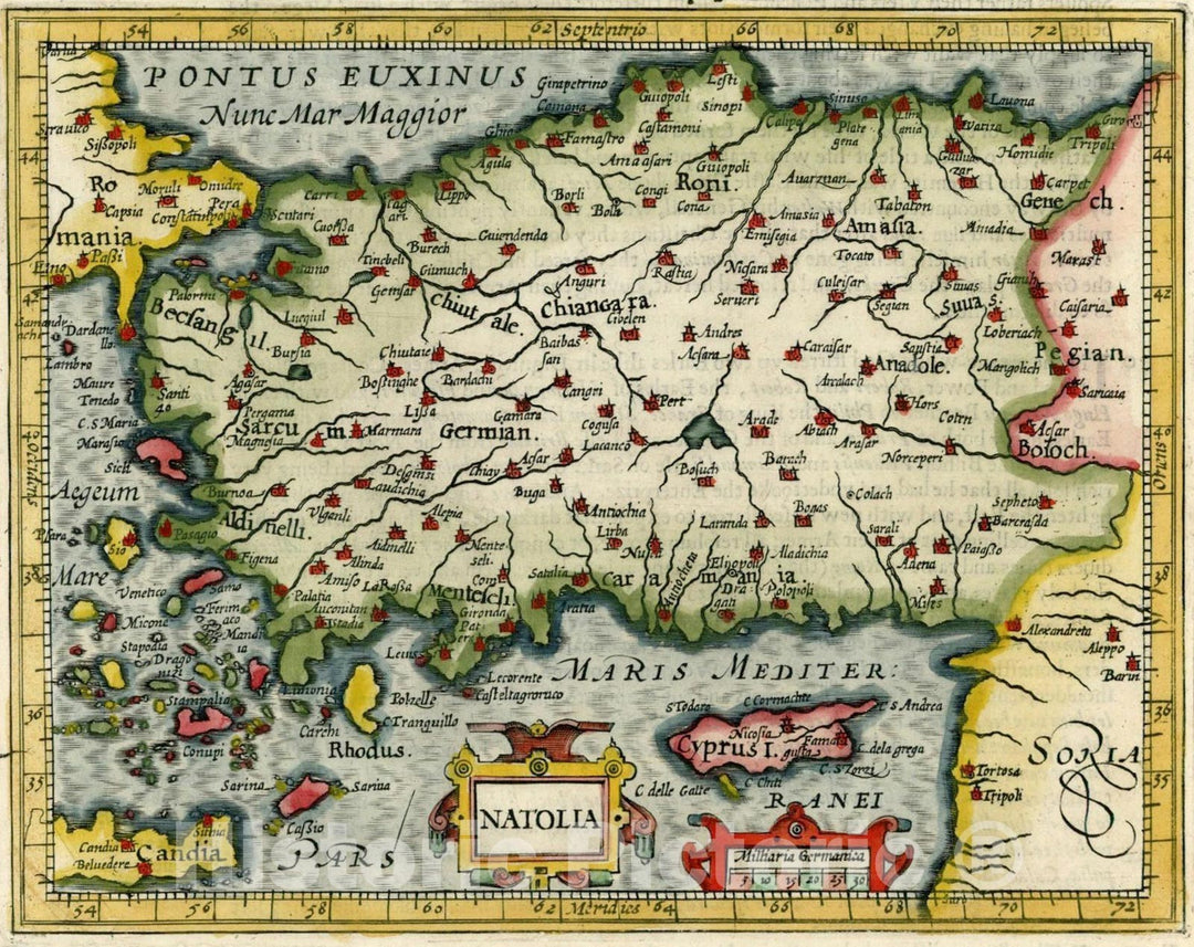 Historic Map : Natolia [with Cyprus], 1625, Jodocus Hondius, Vintage Wall Art