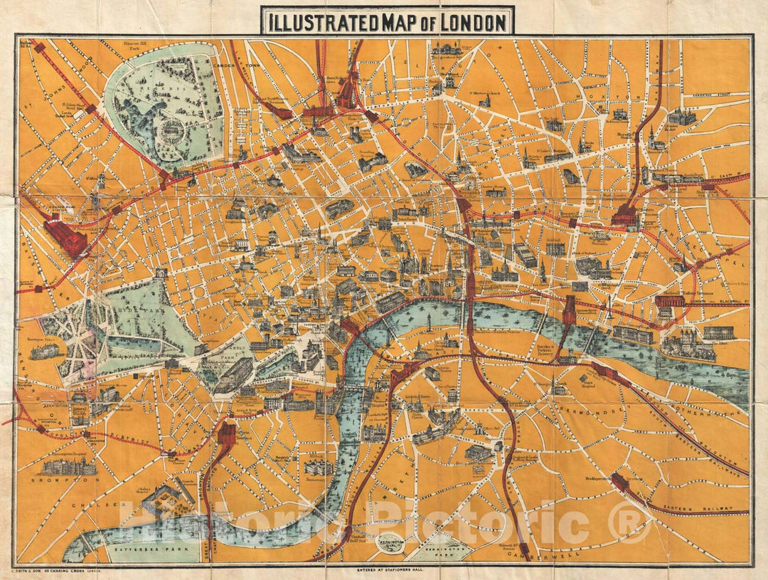 Historic Map : Illustrated Map of London, 1887, Charles Smith, Vintage Wall Art