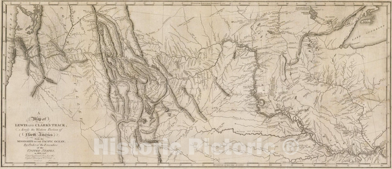 Historic Map : A Map of Lewis and Clark's Track Across the Western Portion of North America, from the Mississippi to the Pacific Ocean, 1817, William Clark, Vintage Wall Art