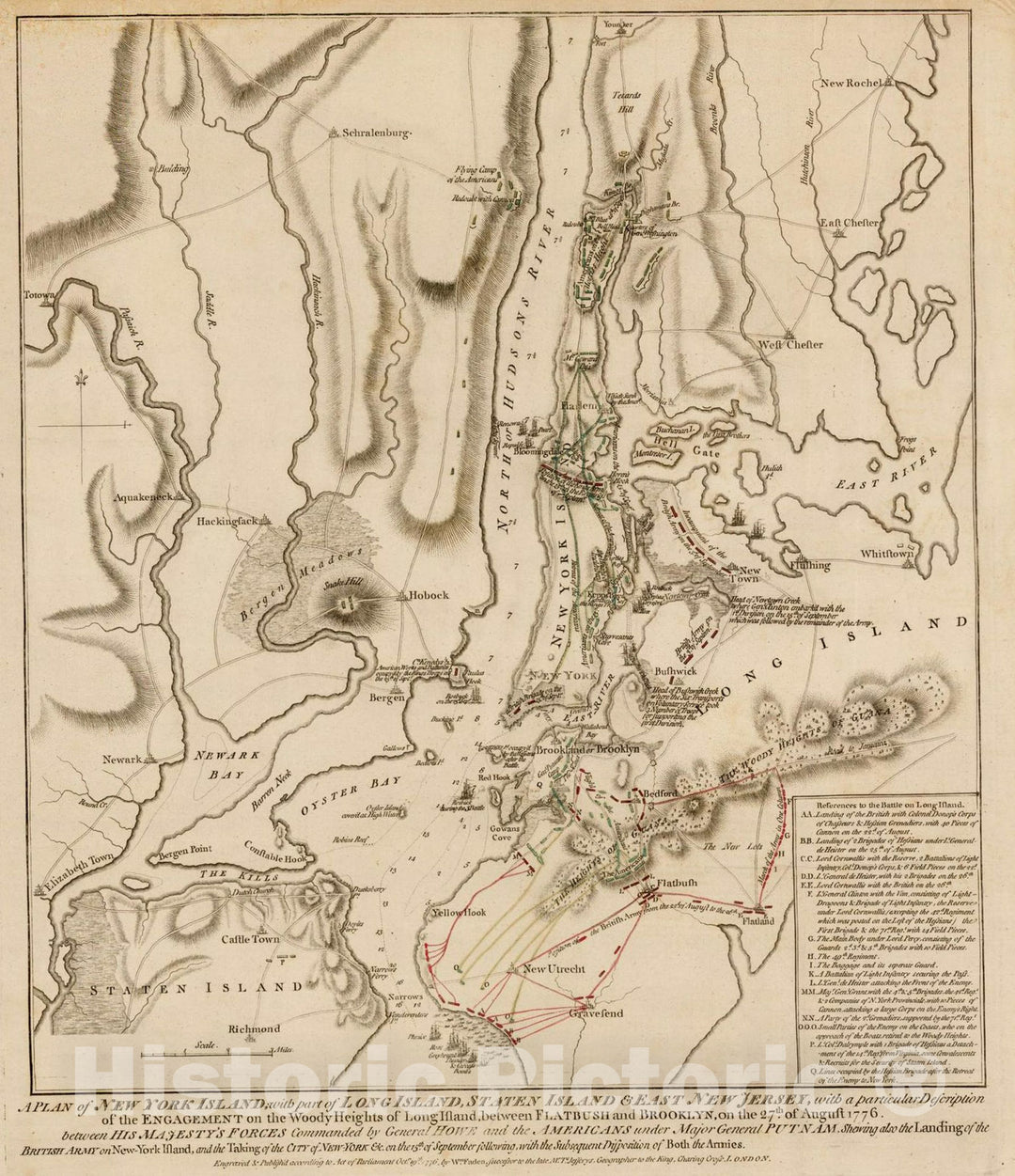 Historic Map : Plan of New York Island, with part of Long Island, Staten Island & East New Jersey, Woody Heights of Long Island, Flatbush and Brooklyn, 1776, Vintage Wall Art