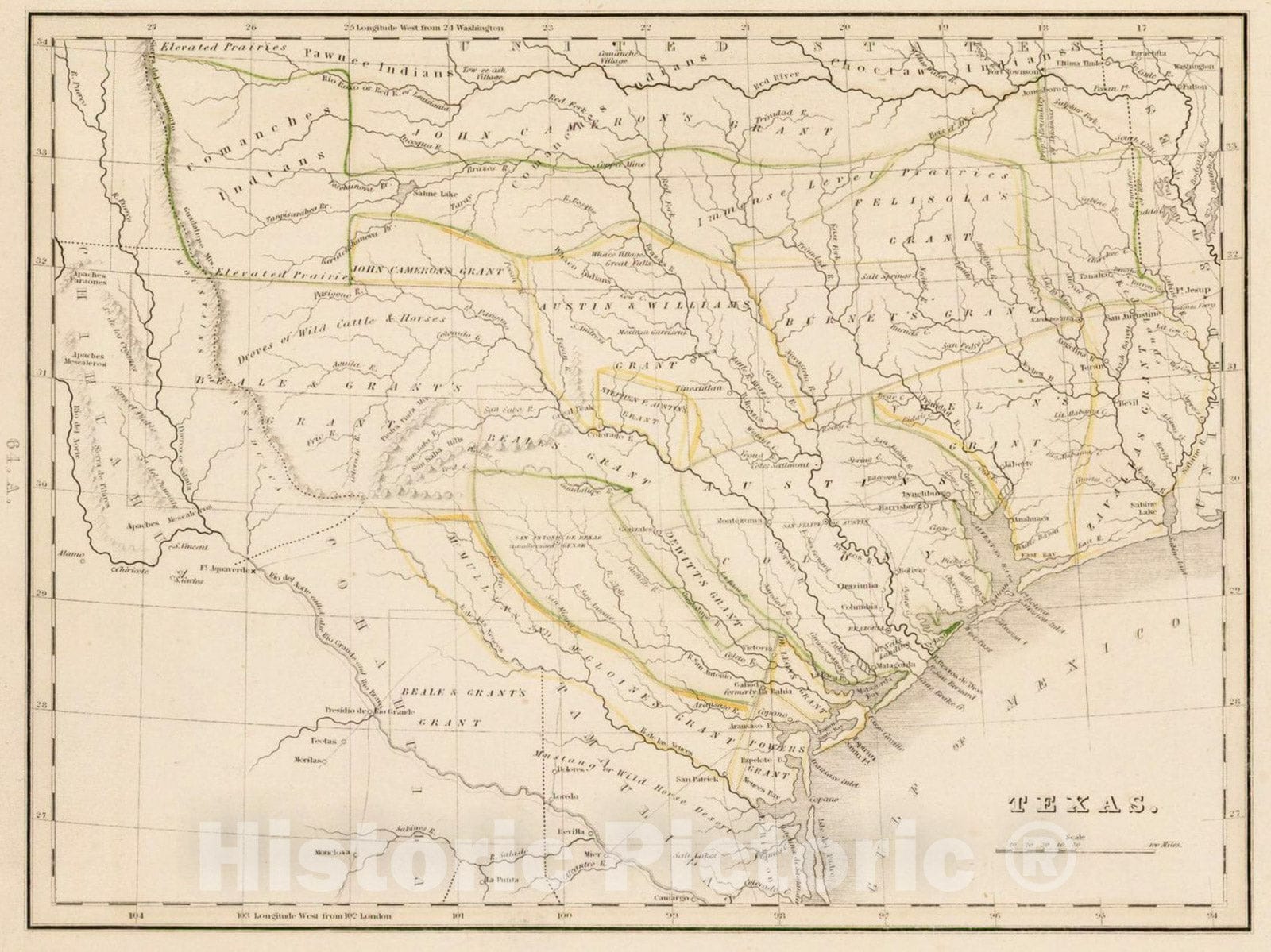 Historic Map : Texas [Republic of Texas] (1st State - Includes 2 Text Pages on Texas), 1835, Thomas Gamaliel Bradford, Vintage Wall Art