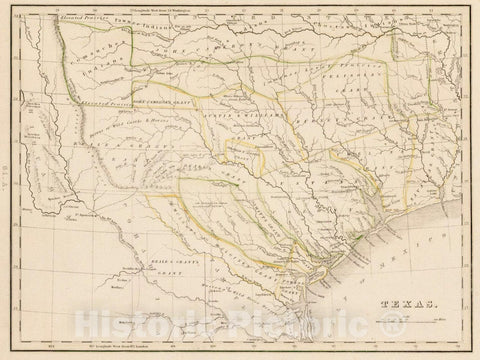 Historic Map : Texas [Republic of Texas] (1st State - Includes 2 Text Pages on Texas), 1835, Thomas Gamaliel Bradford, Vintage Wall Art