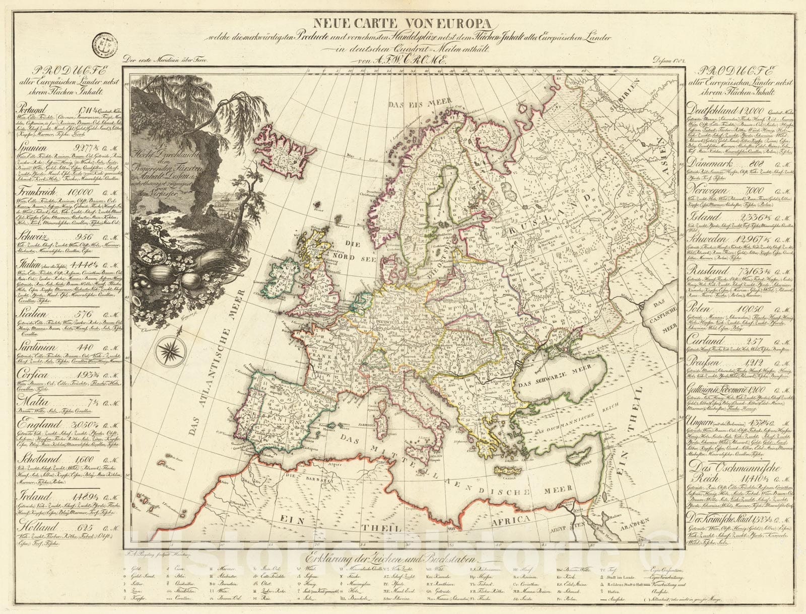 Historic Map : Neue Carte von Europa welche die merkw?rdigsten, 1782, August Freidrich Wilhelm Crome, Vintage Wall Art