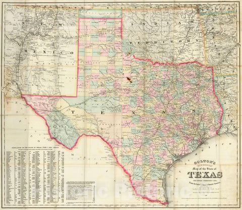 Historic Map : Colton's "New Medium" Map of the State of Texas, The Indian Territory, etc. From the latest & Most Authentic Sources, 1882, 1882, v2, Vintage Wall Art