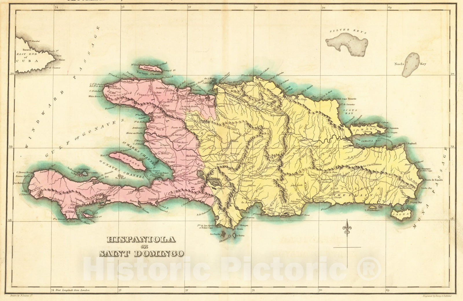 Historic Map : Geographical, Statistical and Historical Map of Hispaniola, or St. Domingo, 1822, Henry Charles Carey, Vintage Wall Art