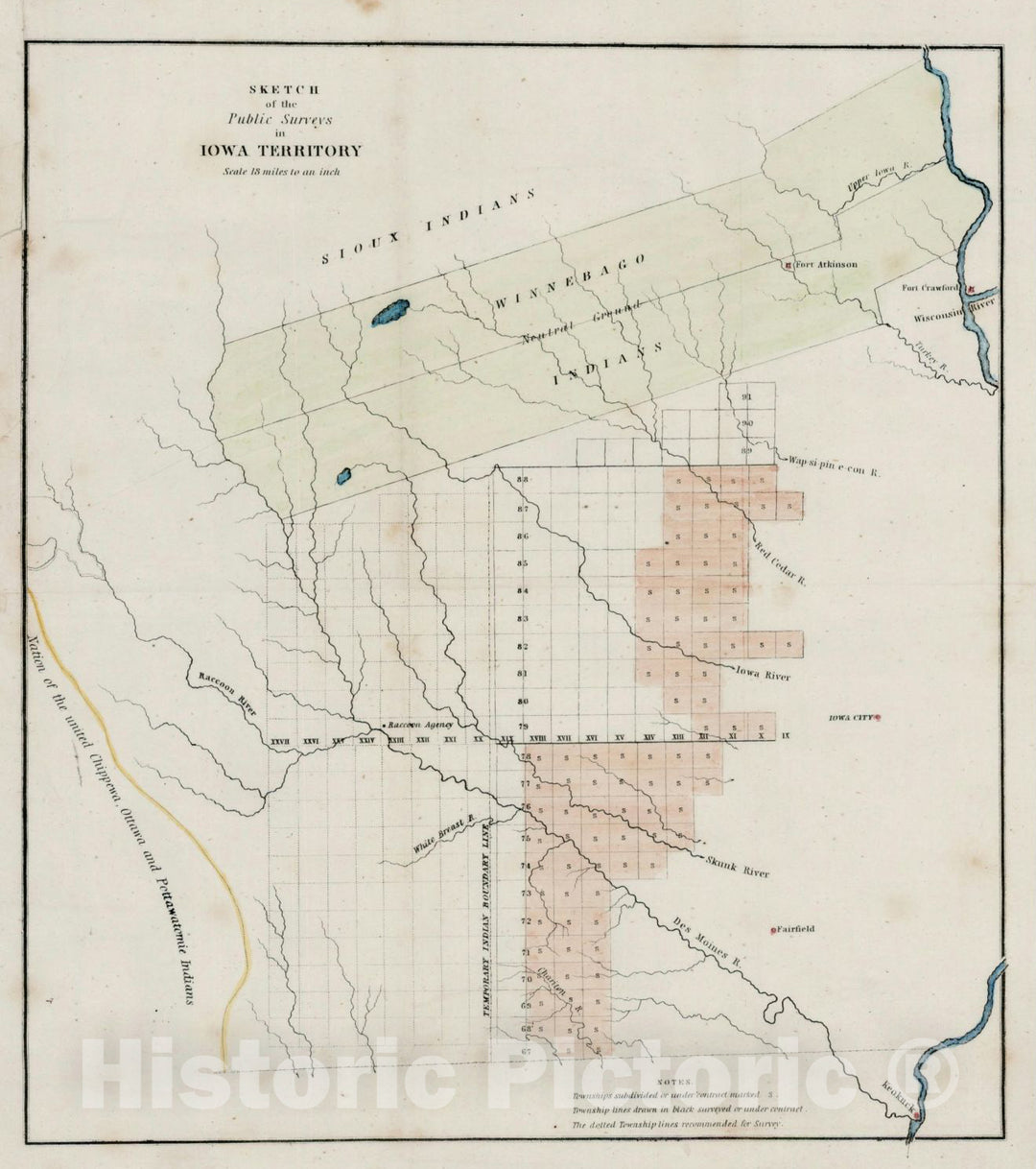 Historic Map : Iowa Territory Map and Manuscript Receipt For Negotiations With Winnebagos Indians (John Chambers and Jacob O. Phister, 1843, , Vintage Wall Art